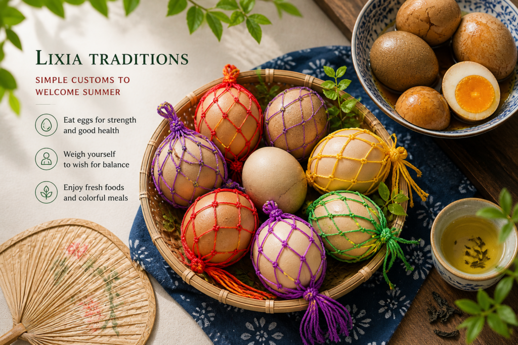 lixia eggs chinese tradition boiled eggs in woven pouch start of summer