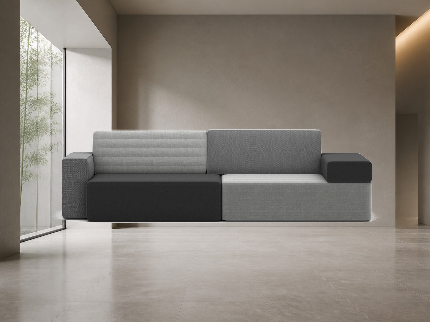 FRANK CHOU COLLECTION Combo Sofa presented in a restrained contemporary gallery setting