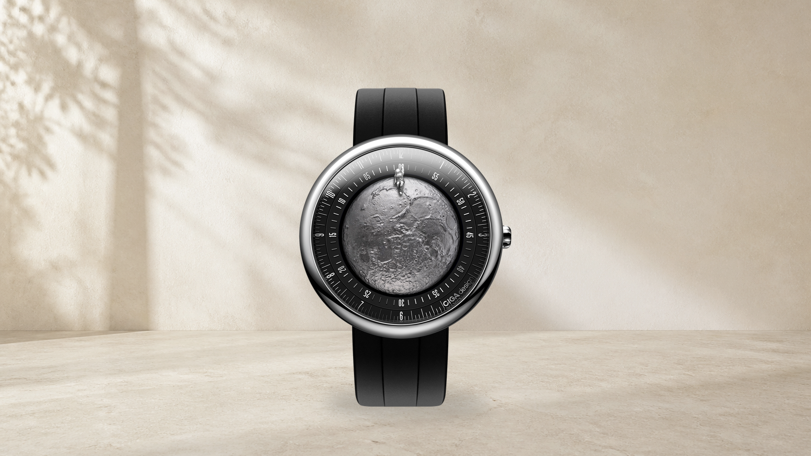 Wide editorial view of the CIGA design Moon Walker titanium automatic watch