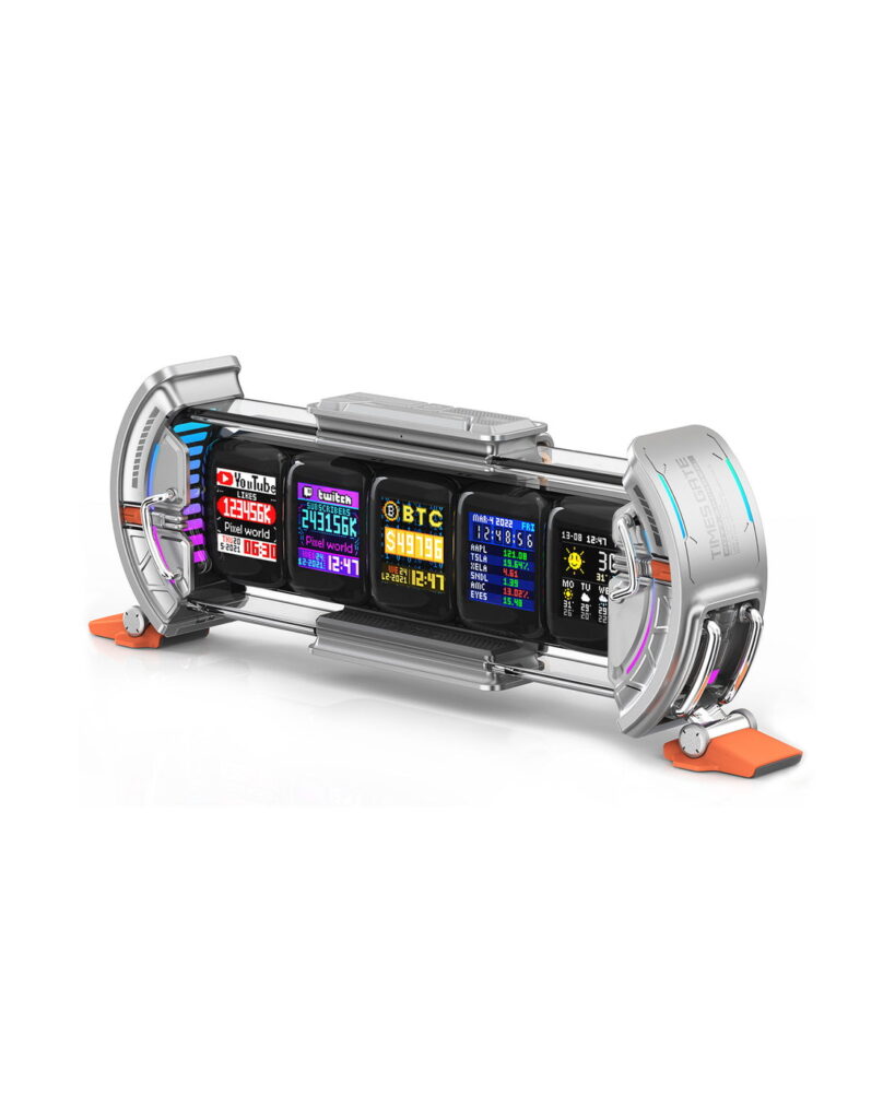 Complete Divoom Times Gate device with all five LCD screens and both end supports visible