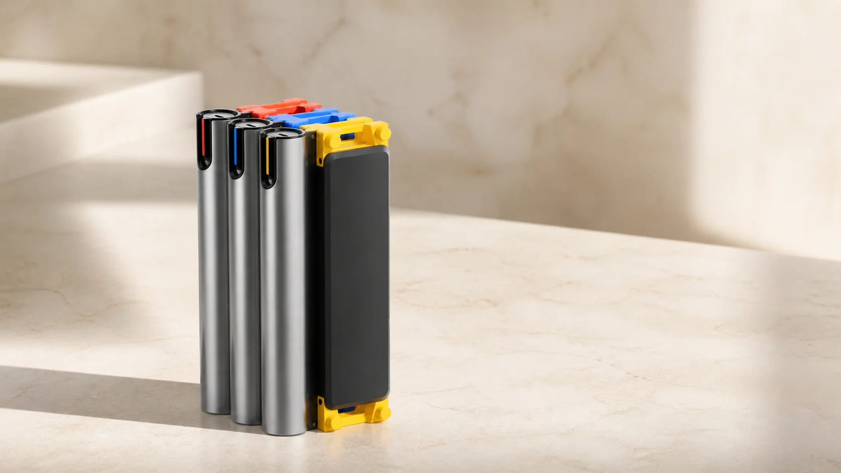 HOTO SNAPBLOQ modular precision-tool system shown fully assembled in a wide ChinoMuse editorial rendering