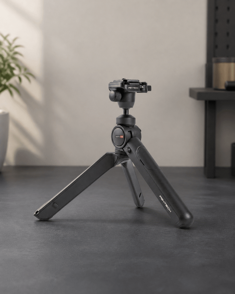 Black PGYTECH MantisPod 2.0 compact camera support in a neutral studio setting