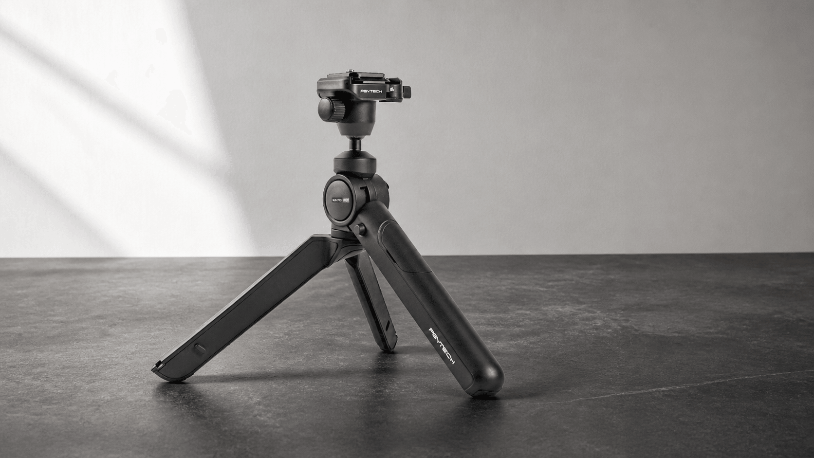 Wide editorial view of the PGYTECH MantisPod 2.0 in Classic Black