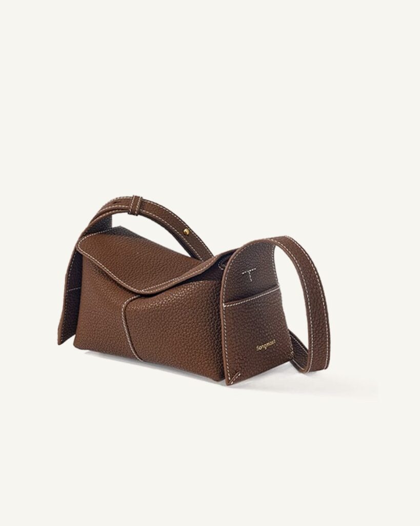 Chocolate Songmont Mini Drippy Roof Bag with contrast stitching
