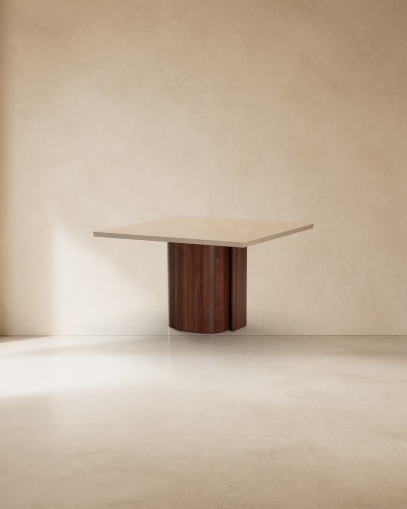 Complete official Stellar Works Arden Dining Table — Washi Paper product view on a warm mineral editorial background