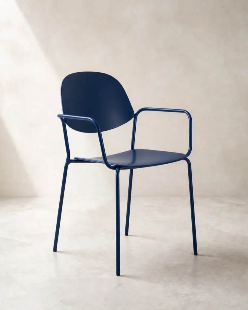 Navy ZAOZUO Lili Chair with bent-plywood shells and slender round-steel-tube arms and legs